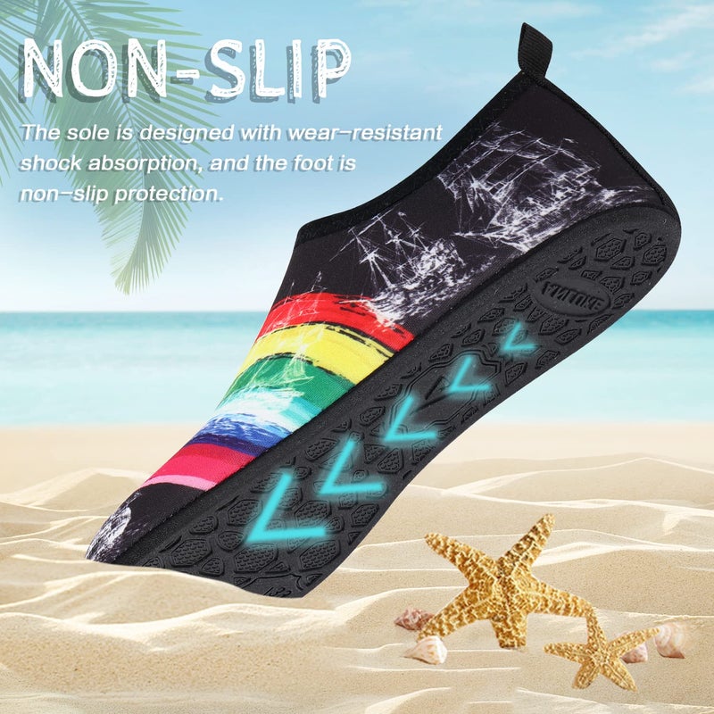 ANLUKE Water Shoes Barefoot Aqua Yoga Socks Quick-Dry Beach Swim Surf Shoes for Women Men Black/Rainbow 38/39 - Image 2